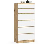 AKORD Cassettiera K60 con 6 Cassetti | Credenza Alta | Moderna Mobiletto per Soggiorno Sala da Pranzo Camera da Letto Corridoio Bagno | Armadio Cameretta | 60x130x40 cm 43kg Rovere artigianale Bianco