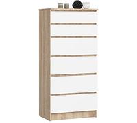 AKORD Cassettiera K60 con 6 Cassetti | Credenza Alta | Moderna Mobiletto per Soggiorno Sala da Pranzo Camera da Letto Corridoio Bagno | Armadio 60x130x40 cm, 43kg | Rovere Sonoma/Bianco