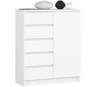 AKORD Cassettiera K80 con 1 Anta e 5 Cassetti | Mobiletti Ingresso Bagno | Armadio Cameretta | Comodino | Design moderno | 80x35x97 cm | Bianco