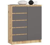 AKORD Cassettiera K80 con 1 Anta e 5 Cassetti | Mobiletti Ingresso Bagno | Armadio Cameretta | Comodino | Design moderno | 80x35x97 cm | Quercia Artisan & Grigio Grafite