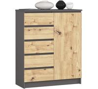 AKORD Cassettiera K80 con 1 Anta e 5 Cassetti | Mobiletti Ingresso Bagno | Armadio Cameretta | Comodino | Design moderno | 80x35x97 cm | Grigio Grafite & Quericia Artisan