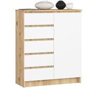 AKORD Cassettiera K80 con 1 Anta e 5 Cassetti | Mobiletti Ingresso Bagno | Armadio Cameretta | Comodino | Design moderno | 80x35x97 cm | Quercia Artisan & Bianco
