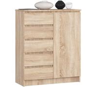 AKORD Cassettiera K80 con 1 Anta e 5 Cassetti | Mobiletti Ingresso Bagno | Armadio Cameretta | Comodino | Design moderno | 80x35x97 cm | Quercia Sonoma