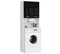 AKORD | Colonna da bagno per lavatrice da incasso | Mobile Alto con 2 ante, 2 ripiani aperti | Mobile Contenitore Bagno | Cassettiera per lavatrice | 64x180x30 cm | Peso 30 kg | Bianco/Nero Lucido