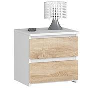 AKORD | Comodini Picolo con 2 Cassetti | Armadio Camera da Letto | Cassettiera Scrivania | Salvaspazio | 40 x 40 x 35 cm | 16mm Pannello laminato | Bianco & Rovere Sonoma Frontale