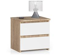 AKORD | Comodini Picolo con 2 Cassetti | Armadio Camera da Letto | Cassettiera Scrivania | Salvaspazio | 40 x 40 x 35 cm | 16mm Pannello laminato | Rovere Sonoma & Bianco Frontale