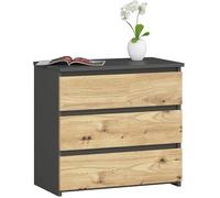 AKORD Comodino CL-3 con 3 Casetti | Per il Soggiorno Camera da Letto Guardaroba, L'ufficio e lo Studio | 60 x 57 x 35 cm | Peso 26 kg | Gris Graphite | Chêne Artisan