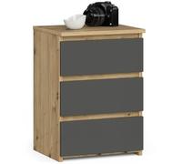 AKORD | Comodino CL-3 con 3 Cassetti | per il soggiorno, la camera da letto, il guardaroba, l'ufficio e lo studio | 35 x 40 x 57 cm, 26 kg | Rovere Artisan & Grigio Grafite Frontale