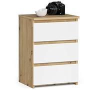 AKORD | Comodino CL-3 con 3 Cassetti | per il soggiorno, la camera da letto, il guardaroba, l'ufficio e lo studio | Design moderno e funzionale | 35 x 40 x 57 cm, 26 kg | (Bianco | Rovere Artigianale)