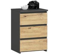 AKORD | Comodino CL-3 con 3 Cassetti | per il soggiorno, la camera da letto, il guardaroba, l'ufficio e lo studio | Design moderno e funzionale | 35 x 40 x 57 cm 26kg | Grigio grafite | Rovere Artisan