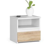 AKORD | Comodino Piccolo con un Cassetto e un Ripiano | Armadio Camera da Letto Cassettiera Scrivania | 40 x 40 x 35 cm | 16mm Pannello laminato | Bianco - Frontale Rovere Sonoma