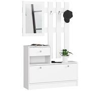 AKORD | Guardaroba Completo 2 Pezzi | Scarpiera con Piano e Cassetto 90 x 70 x 25 cm | e Appendiabiti a Muro con Specchio 90 x 100 cm | Set Completo Ingresso | Peso 39 kg | Bianco