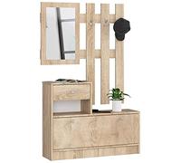 AKORD | Guardaroba Completo 2 Pezzi | Scarpiera con Piano e Cassetto 90 x 70 x 25 cm | e Appendiabiti a Muro con Specchio 90 x 100 cm | Set Completo Ingresso | Peso 39 kg | Rovere di Sonoma