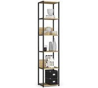 AKORD Libreria Industrial Style a 6 Ripiani 40 cm | Libreria Ferro e Legno | Aperto | Struttura a Scaletta | Scaffali autoportanti per Ufficio Cucina Bagni Soggiorni | Biblioteca Nero/Rovere Artisan