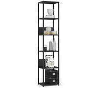 AKORD Libreria Industrial Style a 6 Ripiani 40 cm | Libreria Ferro e Legno | Aperto | Struttura a Scaletta | Scaffali autoportanti per Ufficio, Cucina, Bagni, Soggiorni | Biblioteca Nero
