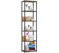AKORD Libreria Industrial Style a 6 Ripiani 50 cm | Libreria Ferro e Legno | Aperto | Struttura a Scaletta | Scaffali autoportanti per Ufficio, Cucina, Bagni, Soggiorni | Biblioteca Nero/Rovere Craft
