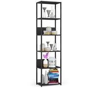 AKORD Libreria Industrial Style a 6 Ripiani 50 cm | Libreria Ferro e Legno | Aperto | Struttura a Scaletta | Scaffali autoportanti per Ufficio, Cucina, Bagni, Soggiorni | Biblioteca Nero