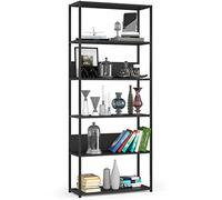 AKORD Libreria Industrial Style a 6 Ripiani 80 cm | Libreria Ferro e Legno | Aperto | Struttura a Scaletta | Scaffali autoportanti per Ufficio, Cucina, Bagni, Soggiorni | Biblioteca Nero