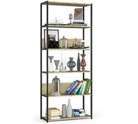 AKORD Libreria Industrial Style a 6 Ripiani 80 cm | Libreria Ferro e Legno | Struttura a Scaletta | Scaffali autoportanti per Ufficio, Cucina, Bagni, Soggiorni | Biblioteca Nero/Rovere Artisan