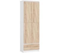 AKORD | Libreria per ufficio CLP 60 cm 1 cassetto e 2 ante | Libreria Chiusa | Porta Libri | Mobile Moderna con Ripiani | Salvaspazio | Librerie da Terra | Bianco & Rovere Sonoma Frontale