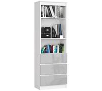 AKORD | Libreria per Ufficio CLP 60 cm | Mobile con 3 Cassetti 2 Ripiani | Porta Libri | Mobiletto Camera de Letto | Scaffale Soggiorno | Salvaspazio | Bianco & Lucido Metallizzato Frontale