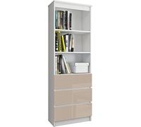 AKORD | Libreria per Ufficio CLP 60 cm | Mobile con 3 Cassetti 2 Ripiani | Porta Libri | Mobiletto Camera de Letto | Scaffale Soggiorno | Salvaspazio | Bianco/Cappuccino lucido