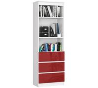 AKORD | Libreria per Ufficio CLP 60 cm | Mobile con 3 Cassetti 2 Ripiani | Porta Libri | Mobiletto Camera de Letto | Scaffale Soggiorno | Salvaspazio | Bianco|Rosso lucido