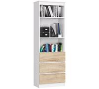 AKORD | Libreria per Ufficio CLP 60 cm | Mobile con 3 Cassetti 3 Ripiani | Porta Libri | Mobiletto Camera de Letto | Scaffale Soggiorno | Salvaspazio | Wit/Sonoma
