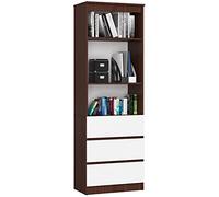 AKORD | Libreria per Ufficio CLP 60 cm | Mobile con 3 Cassetti 3 Ripiani | Porta Libri | Mobiletto Camera de Letto | Scaffale Soggiorno | Salvaspazio | Wengé/Wit