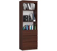 AKORD | Libreria per Ufficio CLP 60 cm | Mobile con 3 Cassetti 3 Ripiani | Porta Libri | Mobiletto Camera de Letto | Scaffale Soggiorno | Salvaspazio | Wengé