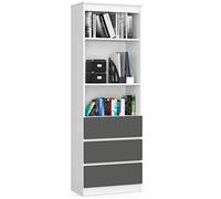 AKORD | Libreria per Ufficio CLP 60 cm | Mobile con 3 Cassetti 3 Ripiani | Porta Libri | Mobiletto Camera de Letto | Scaffale Soggiorno | Salvaspazio | Bianco/Grigio grafite