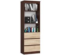 AKORD | Libreria per Ufficio CLP 60 cm | Mobile con 3 Cassetti 3 Ripiani | Porta Libri | Mobiletto Camera de Letto | Scaffale Soggiorno | Salvaspazio | Wengé/Sonoma