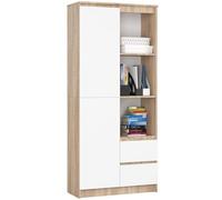 AKORD | Libreria per Ufficio CLP 80 cm con 7 Ripiani 2 Cassetti e Ante | Porta Libri | Mobiletto Camera de Letto | Scaffale Soggiorno | Salvaspazio | Librerie da Terra | Rovere Sonoma/bianco