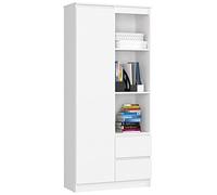 AKORD | Libreria per Ufficio CLP 80 cm con 7 Ripiani 2 Cassetti e Ante | Porta Libri | Mobiletto Camera de Letto | Scaffale Soggiorno | Salvaspazio | Librerie da Terra | Bianco