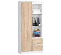 AKORD | Libreria per Ufficio CLP 80 cm con 7 Ripiani 2 Cassetti e Ante | Porta Libri | Mobiletto Camera de Letto | Scaffale Soggiorno | Salvaspazio | Librerie da Terra | Bianco/Sonoma