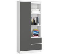 AKORD | Libreria per Ufficio CLP 80 cm con 7 Ripiani 2 Cassetti e Ante | Porta Libri | Mobiletto Camera de Letto | Scaffale Soggiorno | Salvaspazio | Librerie da Terra | Bianco/Grigio grafite