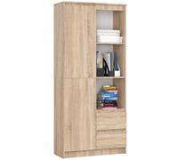 AKORD | Libreria per Ufficio CLP 80 cm con 7 Ripiani 2 Cassetti e Ante | Porta Libri | Mobiletto Camera de Letto | Scaffale Soggiorno | Salvaspazio | Librerie da Terra | Rovere di Sonoma