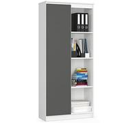 AKORD | Libreria per ufficio CLP 80cm | 4 Ripiani esterni 1 Anta | Scaffale Soggiorno | Porta Libri | Mobile Moderna con Ripiani | Salvaspazio | Librerie da Terra | Bianco/grigio grafite