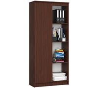 AKORD | Libreria per ufficio CLP 80cm | 4 Ripiani esterni 1 Anta | Scaffale Soggiorno | Porta Libri | Mobile Moderna con Ripiani | Salvaspazio | Librerie da Terra | Wengé