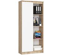 AKORD | Libreria per ufficio CLP 80cm | 4 Ripiani esterni 1 Anta | Scaffale Soggiorno | Porta Libri | Mobile Moderna con Ripiani | Salvaspazio | Librerie da Terra | Sonoma/Wit