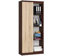 AKORD | Libreria per ufficio CLP 80cm | 4 Ripiani esterni 1 Anta | Scaffale Soggiorno | Porta Libri | Mobile Moderna con Ripiani | Salvaspazio | Librerie da Terra | Wengé/Sonoma