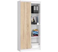 AKORD | Libreria per ufficio CLP 80cm | 4 Ripiani esterni 1 Anta | Scaffale Soggiorno | Porta Libri | Mobile Moderna con Ripiani | Salvaspazio | Librerie da Terra | Wit/Sonoma