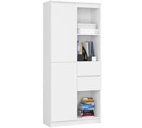 AKORD Libreria R15 con Cassetti e Sportelli - 80 cm Larghezza - 7 Ripiani, 2 Ante, 2 Cassetti - Mobile Versatile per Ufficio e Casa - Ideale per Piccoli Spazi - 80x180x35 cm - Bianco
