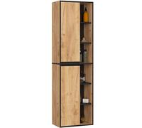 AKORD Mobile a Colonna per Bagno VAMI 50 cm 2 Ante 10 Ripiani - Mobile Alto e Stretto Salvaspazio - Armadio Bagno Resistente all'Umidità - Mobili - 50x170x30 cm - Rovere Artigianale & Nero