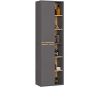 AKORD Mobile a Colonna per Bagno VAMI 50 cm 2 Ante 10 Ripiani - Mobile Alto e Stretto Salvaspazio - Armadio Bagno Resistente all'Umidità - Mobili - 50x170x30 cm - Grigio Grafite & Rovere Artisan