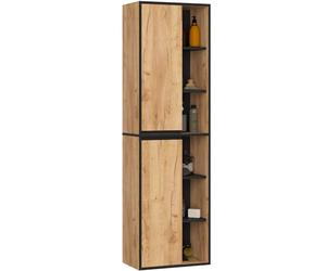 AKORD Mobile a Colonna per Bagno VAMI 50 cm 2 Ante 10 Ripiani - Mobile Alto e Stretto Salvaspazio - Armadio Bagno Resistente all'Umidità - Mobili - 50x170x30 cm - Rovere Artigianale & Nero