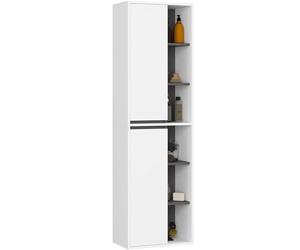 AKORD Mobile a Colonna per Bagno VAMI 50 cm 2 Ante 10 Ripiani - Mobile Alto e Stretto Salvaspazio - Armadio Bagno Resistente all'Umidità - Mobili - 50x170x30 cm - Bianco & Grigio Grafite