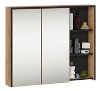 AKORD Mobile Bagno con Specchio VAMI 90 cm - Pensile Bagno Specchio Contenitore 2 Ante, 6 Ripiani - Spazioso - Robusti e Resistenti all'Umidità - 90x75x15 cm - Rovere Artigianale & Nero