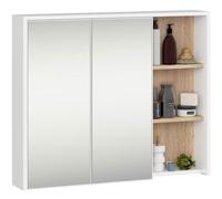 AKORD Mobile Bagno con Specchio VAMI 90 cm - Pensile Bagno Specchio Contenitore 2 Ante, 6 Ripiani - Spazioso - Robusti e Resistenti all'Umidità - 90x75x15 cm - Bianco & Rovere Sonoma