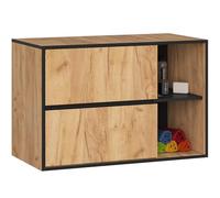 AKORD Mobile Bagno Sospeso con Lavabo - Mobile Lavabo Bagno 90 cm, 2 Cassetti - Moderno, Versatile - Per Montaggio a Parete - Vani Aperti - 90x60x45,5 cm - Rovere Artigianale & Nero